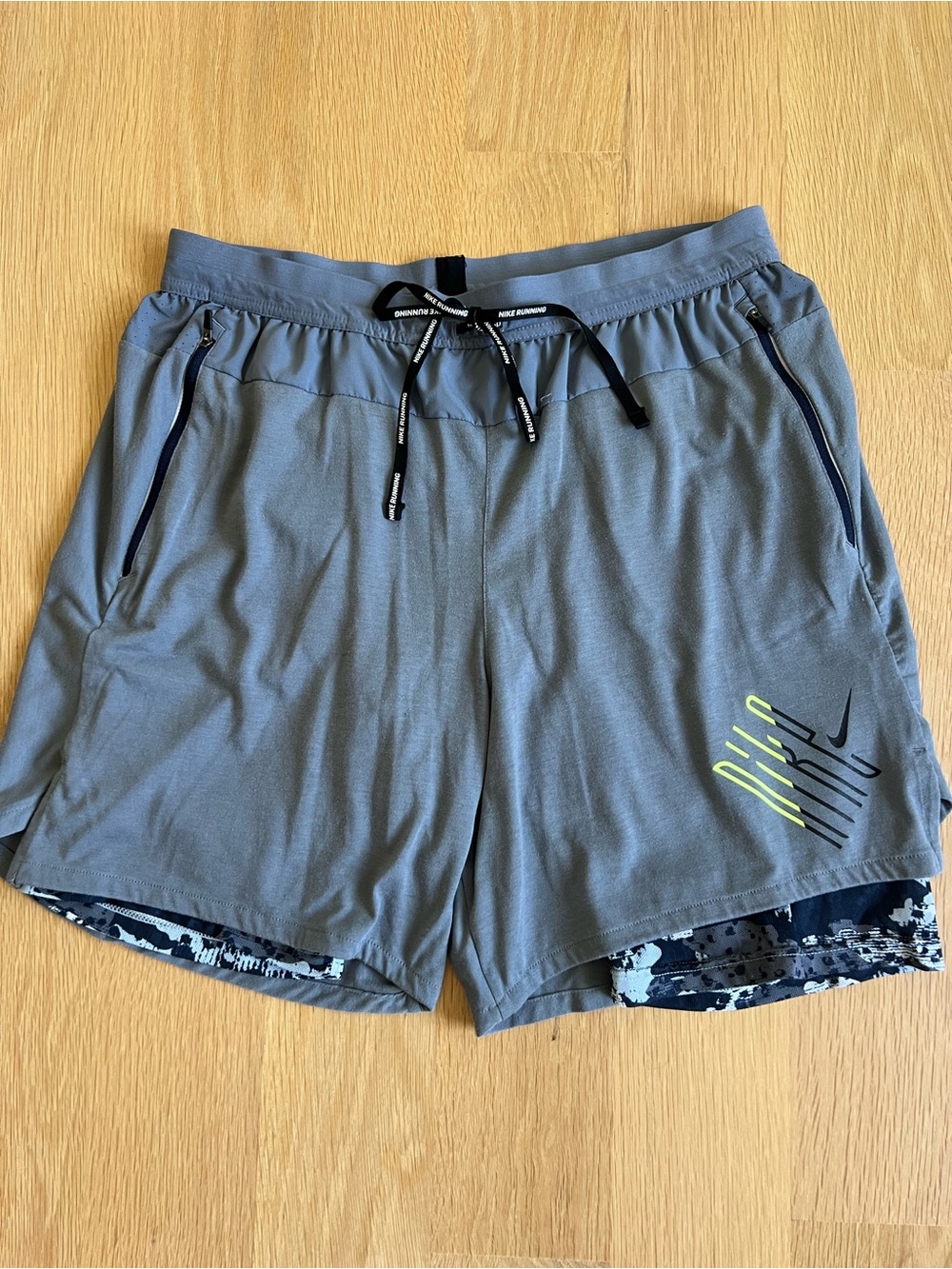 Nike Men’s Dri-Fit Grey Athletic 2-in-1 Shorts with Neon Accent